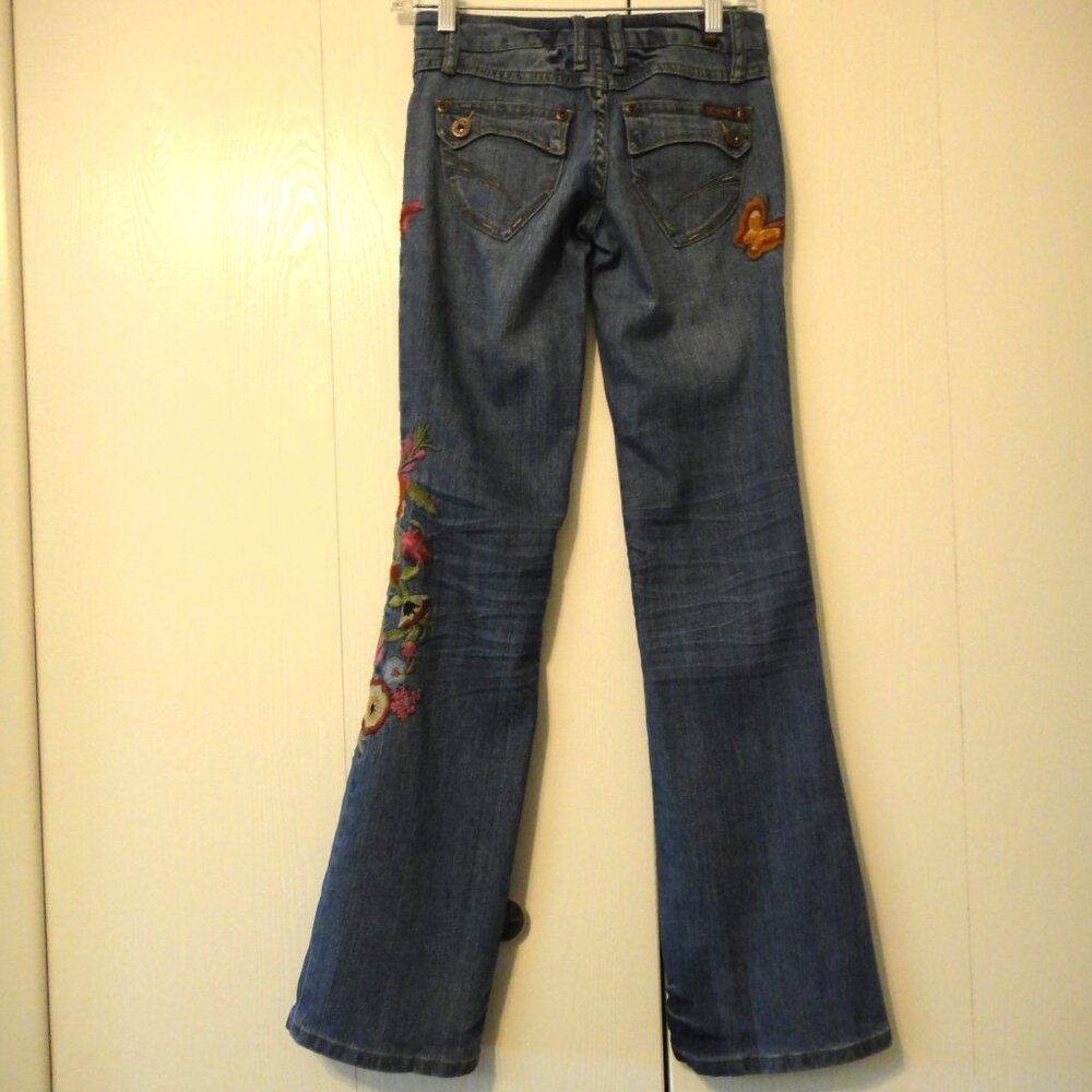 Zana Di Jeans Embroidered Flowers Butterfly Low Rise sz 1 Junior 26x32 Blue - Picture 3 of 15